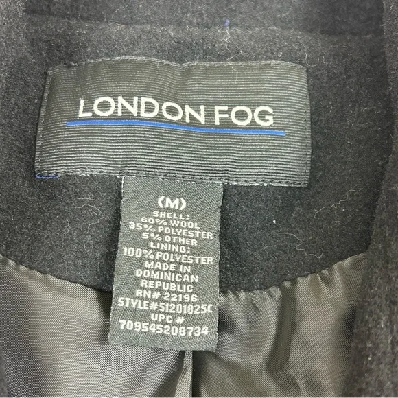 London Fog Womens Medium Black Wool Pea Coat Plaid Scarf Business Professional - Picture 8 of 9